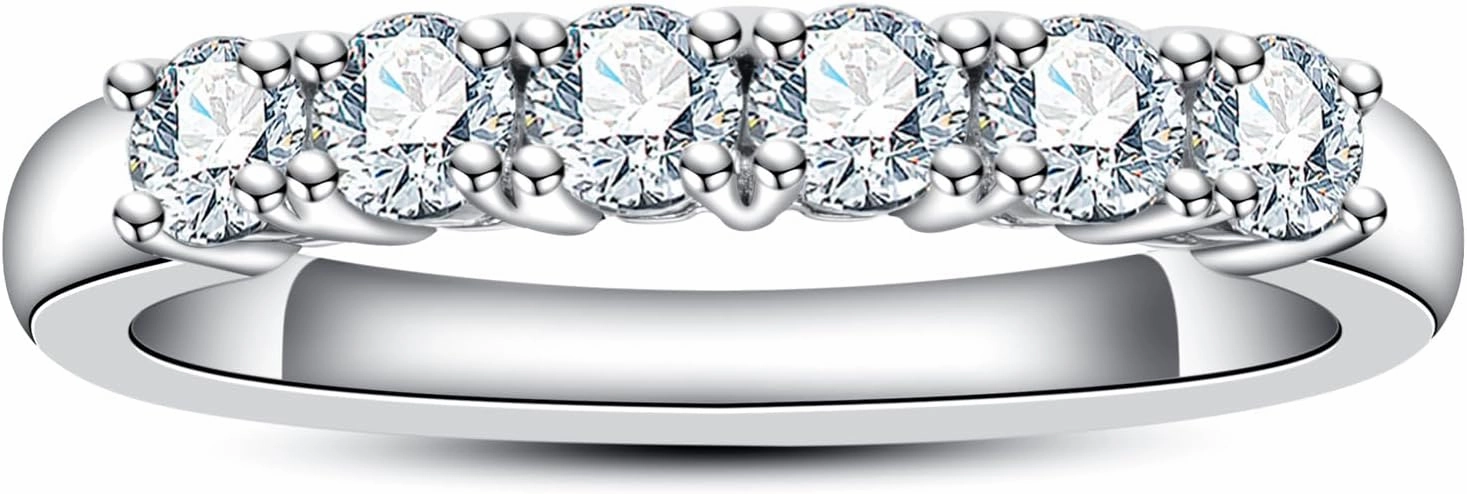 Moissanite Eternity Rings Wedding Bands D Color VVS1 Clarity Round Brilliant Cut 925 Sterling Silver 5/6 Stones Anniversary Band Rings for Women with Certificate