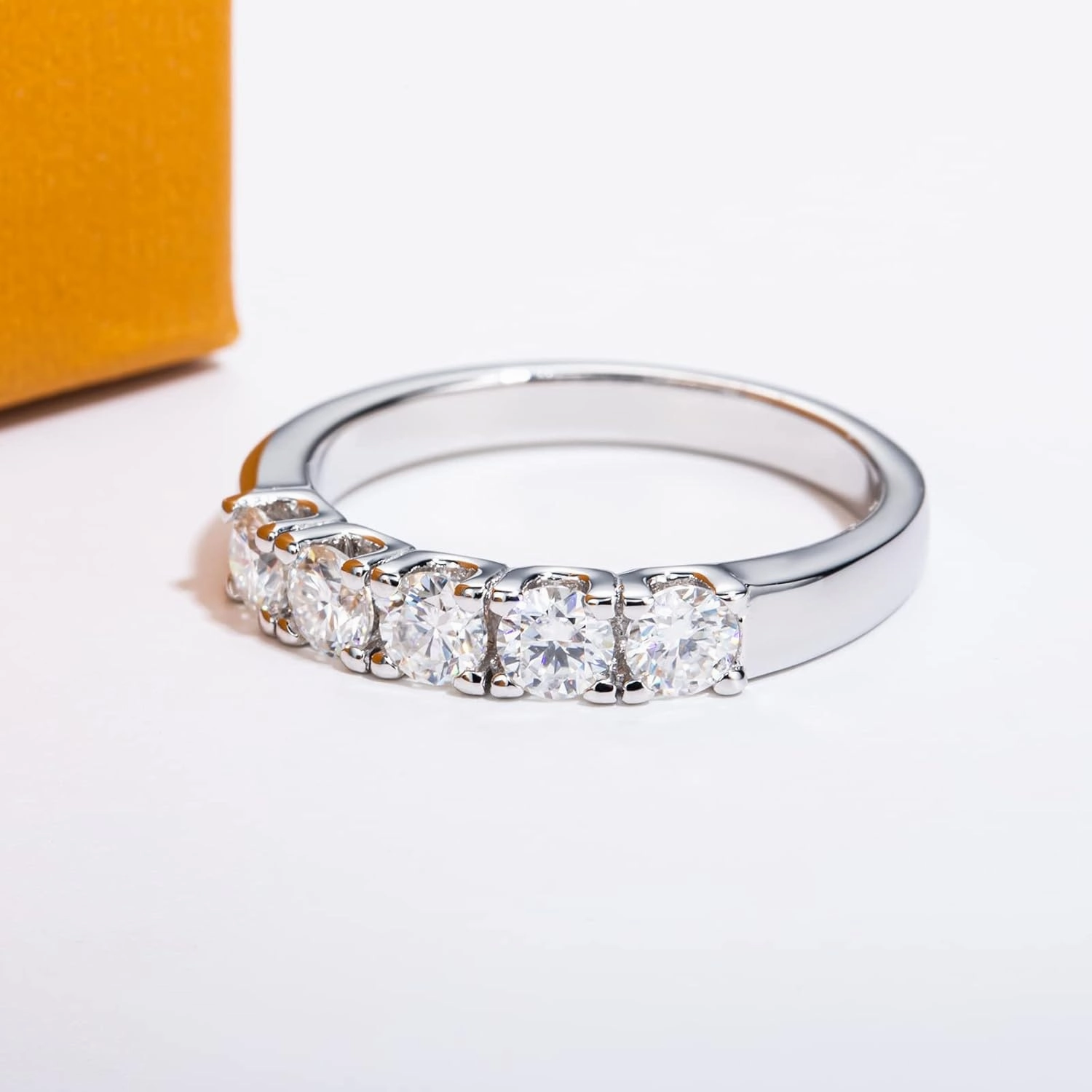 Moissanite Eternity Rings Wedding Bands D Color VVS1 Clarity Round Brilliant Cut 925 Sterling Silver 5/6 Stones Anniversary Band Rings for Women with Certificate