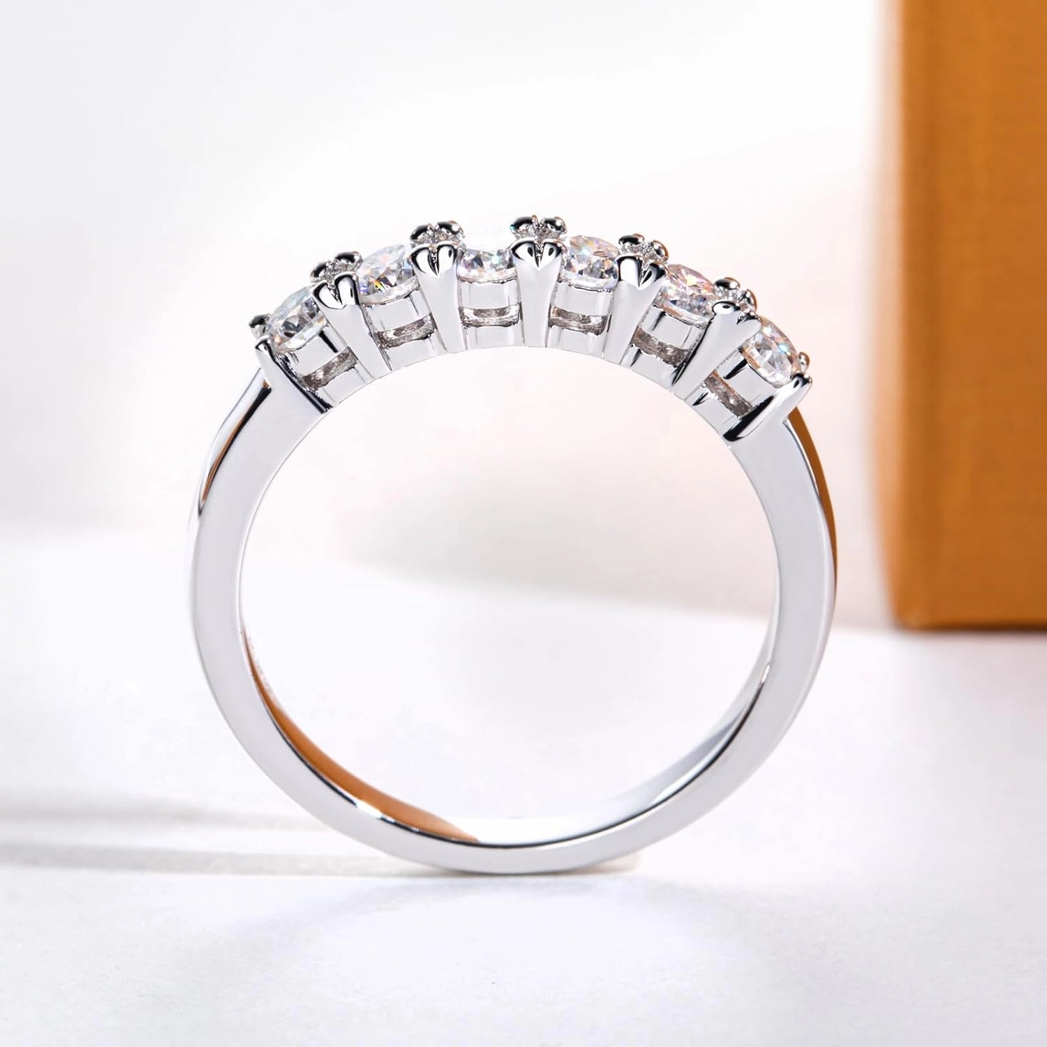 Moissanite Eternity Rings Wedding Bands D Color VVS1 Clarity Round Brilliant Cut 925 Sterling Silver 5/6 Stones Anniversary Band Rings for Women with Certificate
