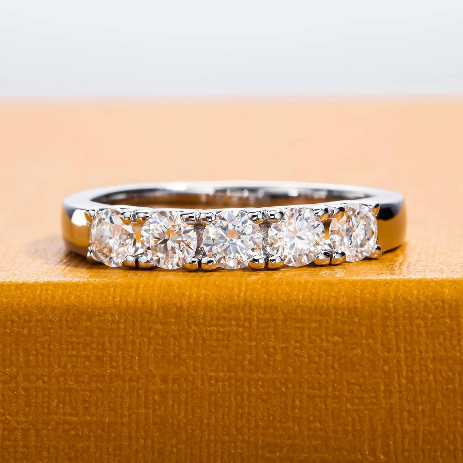 Moissanite Eternity Rings Wedding Bands D Color VVS1 Clarity Round Brilliant Cut 925 Sterling Silver 5/6 Stones Anniversary Band Rings for Women with Certificate