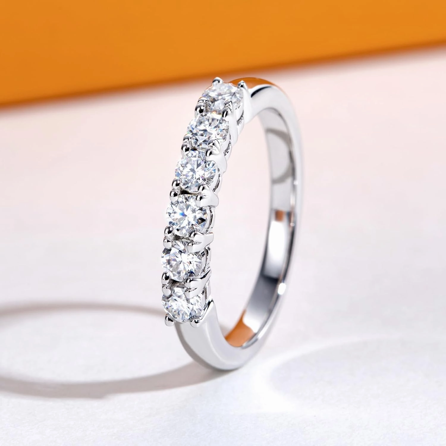 Moissanite Eternity Rings Wedding Bands D Color VVS1 Clarity Round Brilliant Cut 925 Sterling Silver 5/6 Stones Anniversary Band Rings for Women with Certificate