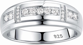 Moissanite Mens Wedding Band D Color VVS1 925 Sterling Silver Ring Promise Rings For Him Round Cut Engagement Eternity Size 7-13