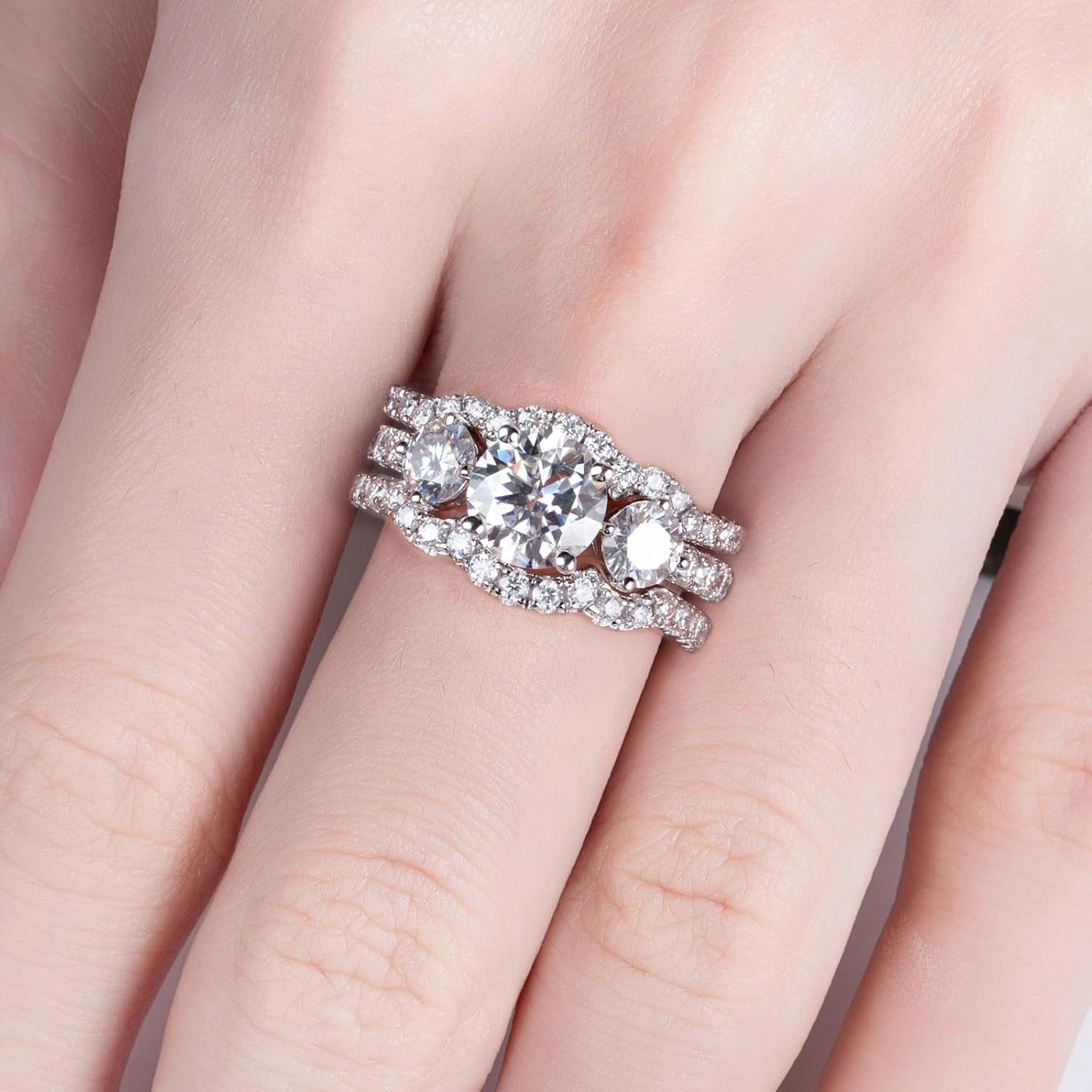Moissanite Wedding Rings Bridal Set 3.7CTTW D Color VVS1 Clarity Round Brilliant Cut 925 Sterling Silver Moissanite Wedding Band Engagement Rings for Women with Certificate