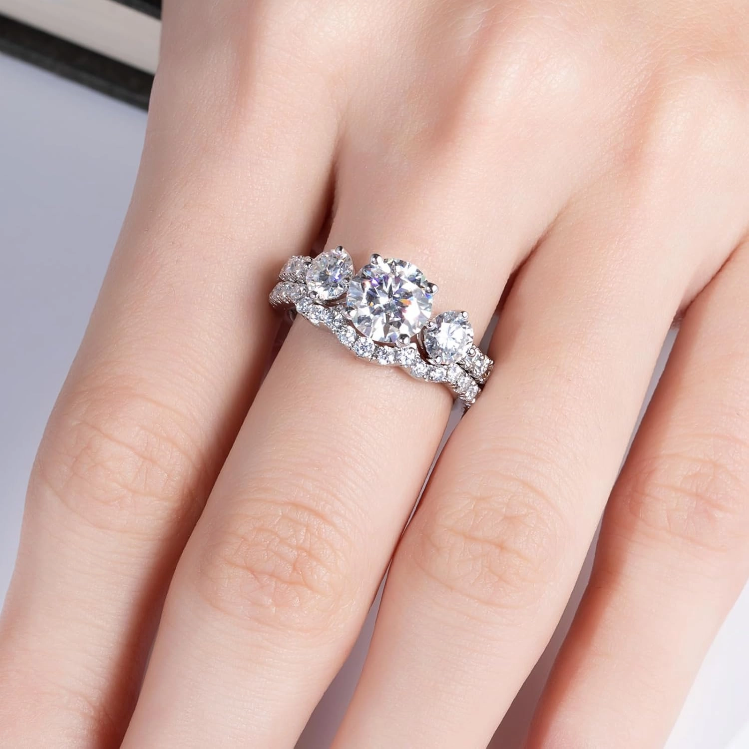 Moissanite Wedding Rings Bridal Set 3.7CTTW D Color VVS1 Clarity Round Brilliant Cut 925 Sterling Silver Moissanite Wedding Band Engagement Rings for Women with Certificate