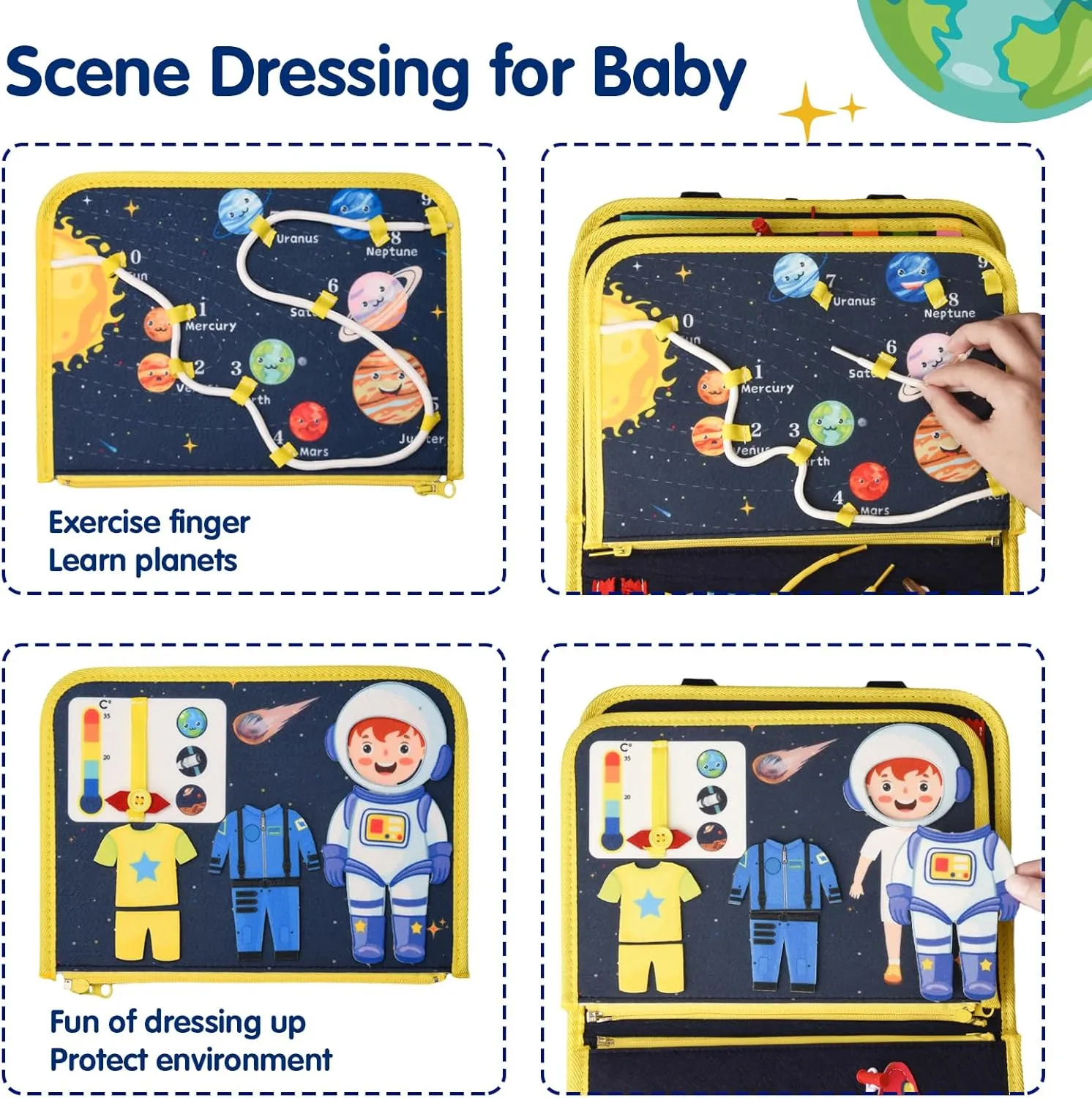 Montessori Busy Board for Toddlers 1 2 3 4 Year Old Boys & Girls, STEM Sensory Toys with Cosmic Exploration Activities Educational Travel Game Busy Book for Fine Motor Skills & Birthday Gift