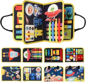 Montessori Busy Board for Toddlers 1 2 3 4 Year Old Boys & Girls, STEM Sensory Toys with Cosmic Exploration Activities Educational Travel Game Busy Book for Fine Motor Skills & Birthday Gift