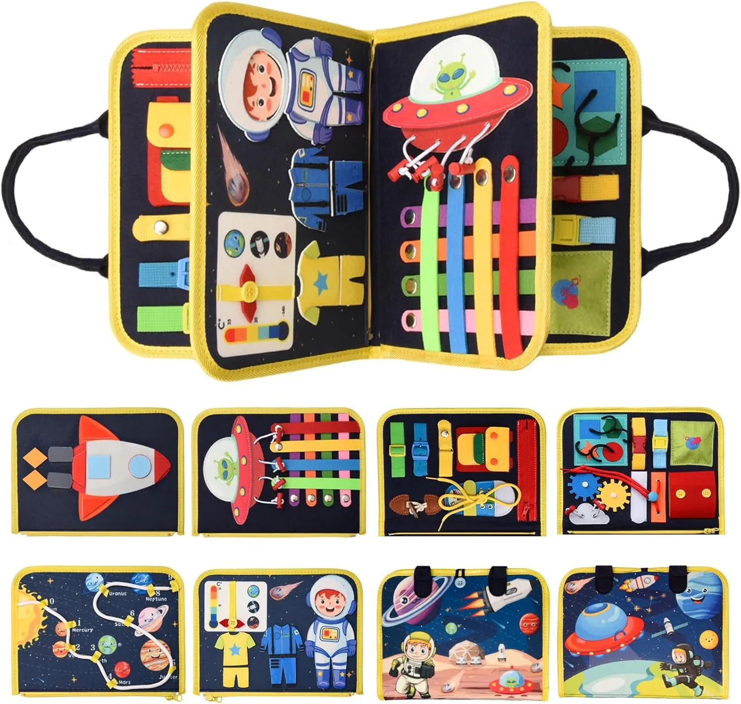 Montessori Busy Board for Toddlers 1 2 3 4 Year Old Boys & Girls, STEM Sensory Toys with Cosmic Exploration Activities Educational Travel Game Busy Book for Fine Motor Skills & Birthday Gift