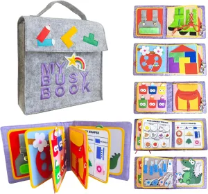 Montessori Fabric Quiet Book for Toddlers 3 4 5 6 Year Old - Toddler Busy Book with Touch, Feel and Learn Activities for Boys and Girls Travel Toys Sensory Book Baby Gifts