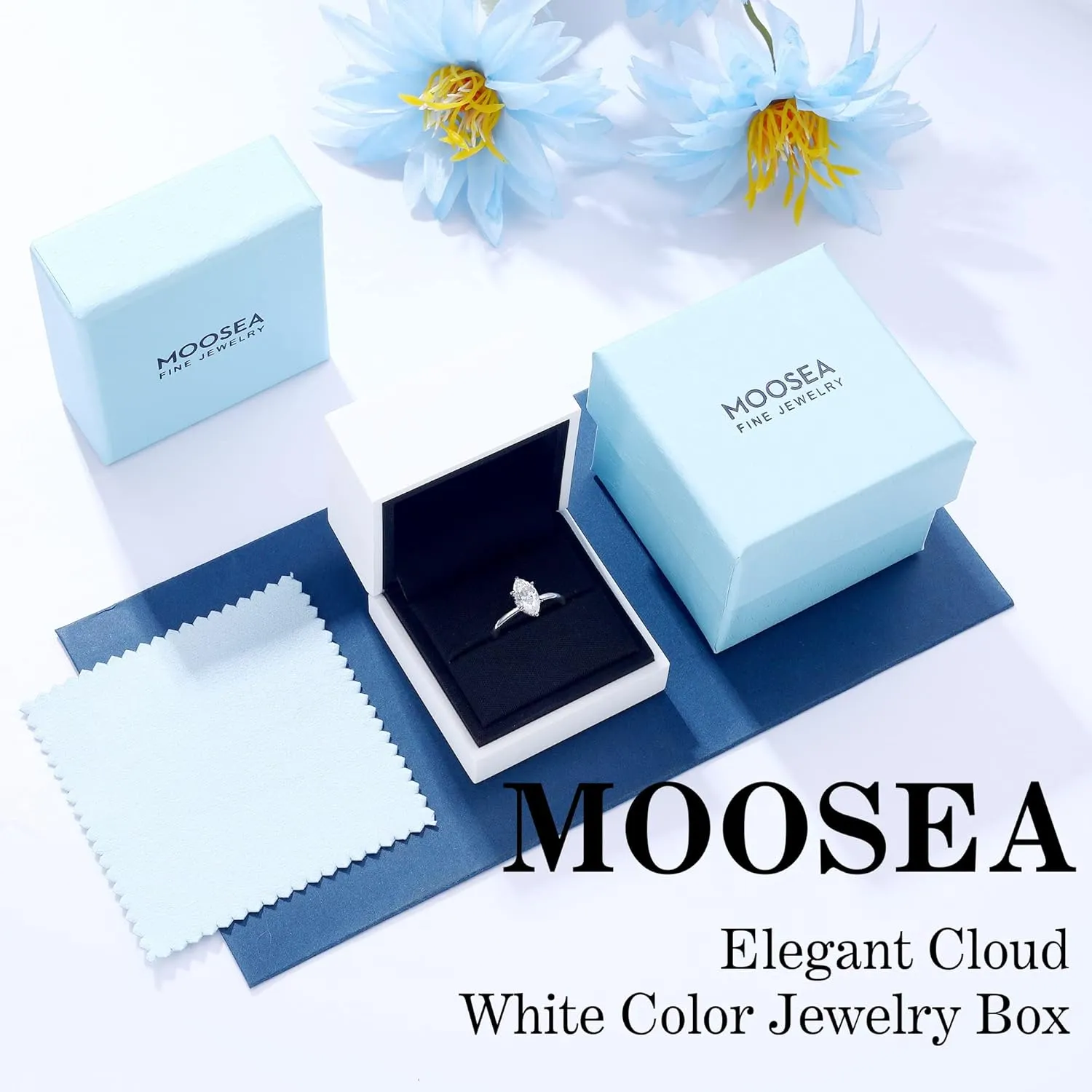 MOOSEA Marquise Moissanite Rings for Women, 1.5CT D Color VVS1 Clarity 14K White Gold Vermeil Moissanite Engagement Ring