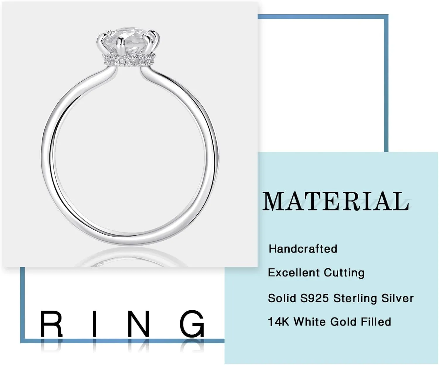 MOOSEA Marquise Moissanite Rings for Women, 1.5CT D Color VVS1 Clarity 14K White Gold Vermeil Moissanite Engagement Ring