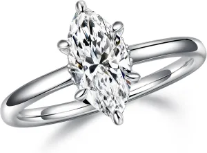 MOOSEA Marquise Moissanite Rings for Women, 1.5CT D Color VVS1 Clarity 14K White Gold Vermeil Moissanite Engagement Ring