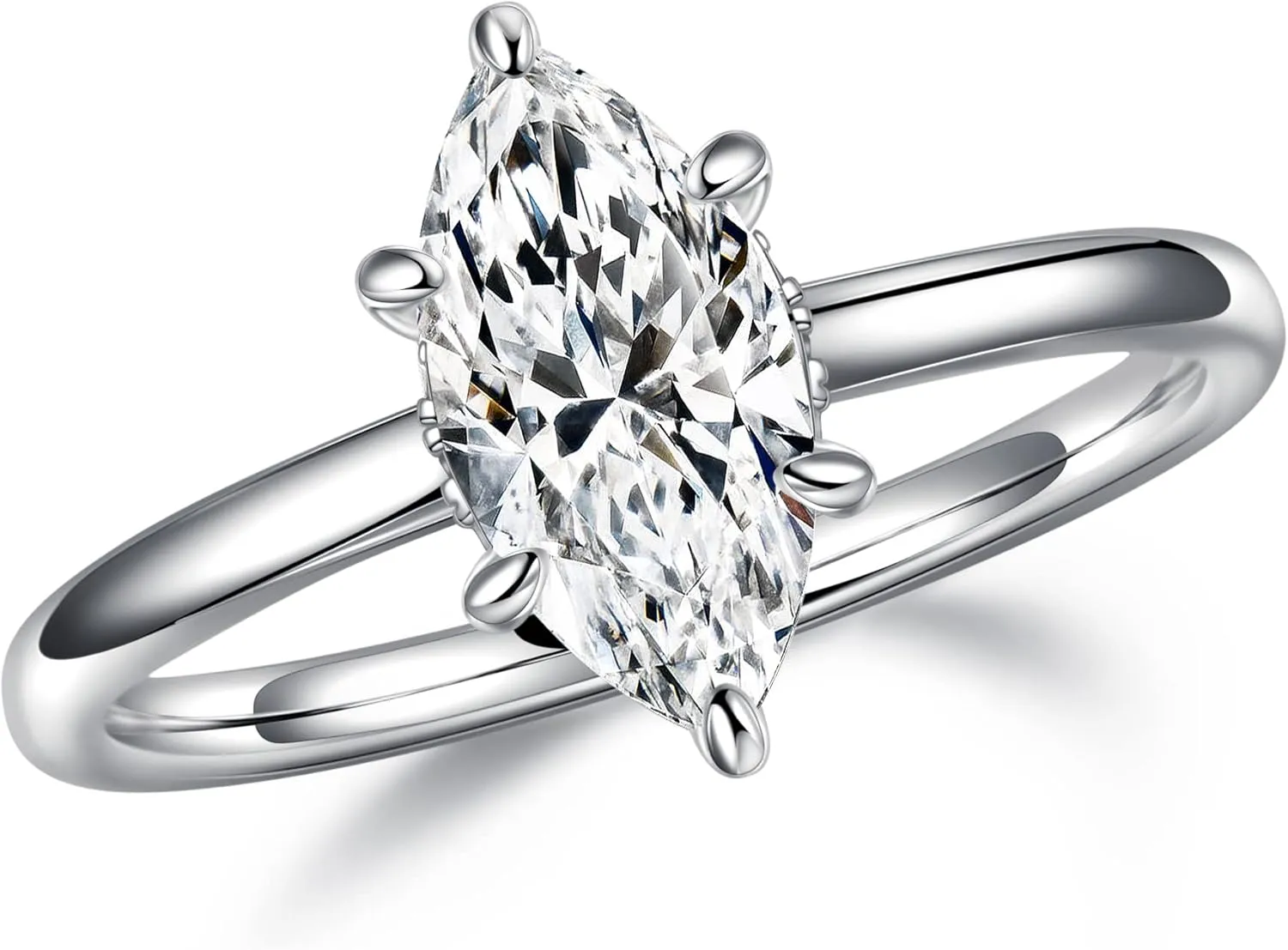 MOOSEA Marquise Moissanite Rings for Women, 1.5CT D Color VVS1 Clarity 14K White Gold Vermeil Moissanite Engagement Ring