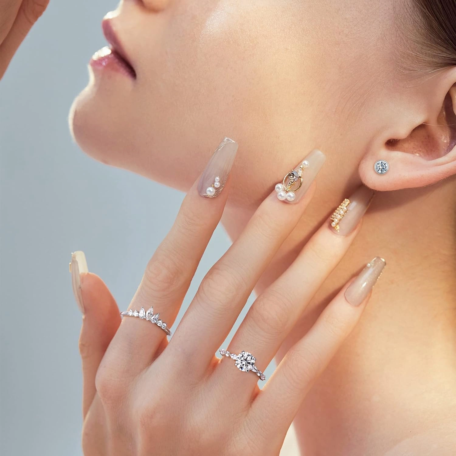 MOOSEA Round Moissanite Rings for Women, 1-3ct D Color VVS1 Clarity Lab Created Ring 925 Sterling Silver Marquise and Round Side Stone Moissanite Engagement Rings for Women Jewelry Gifts for Her