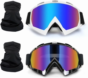 Motorcycle Goggles 2 Pack ATV Dirt Bike Motocross Riding Accessories Men&Women Ski Goggles with Neck Breathable Bandana Mask