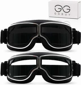 Motorcycle Goggles Vintage Pilot Glasses Anti Fog Dustproof ATV Off Road Motorbike Helmet Eyewear Cruiser Scooter Aviator Goggles Protect for Ridding Motorcross Racing (Black/Grey Lens Clear Lens)