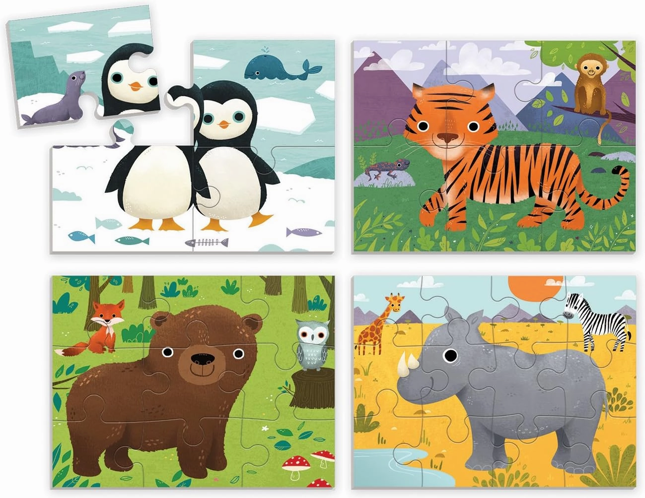 Mudpuppy Animals of The World 4-in-A-Box Puzzle Set, 12