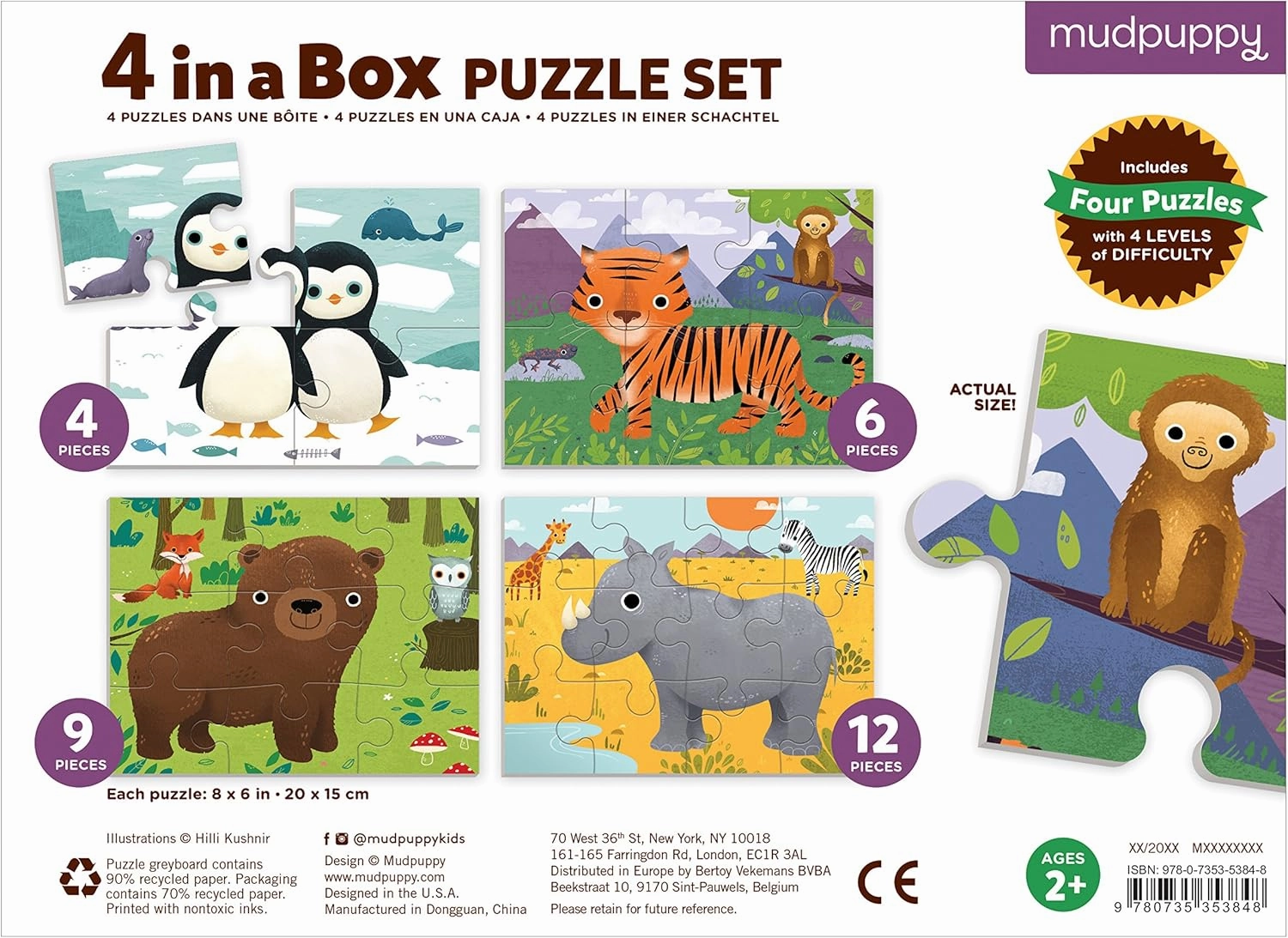 Mudpuppy Animals of The World 4-in-A-Box Puzzle Set, 12