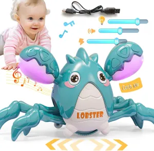 Musical Baby Toy -Crawling Lobster Toy Sensory Tummy Time Toys for Boy Girl, Light-up Walking Dancing Moving Toys Learning Development Infant Toddler Birthday Gifts (Green)