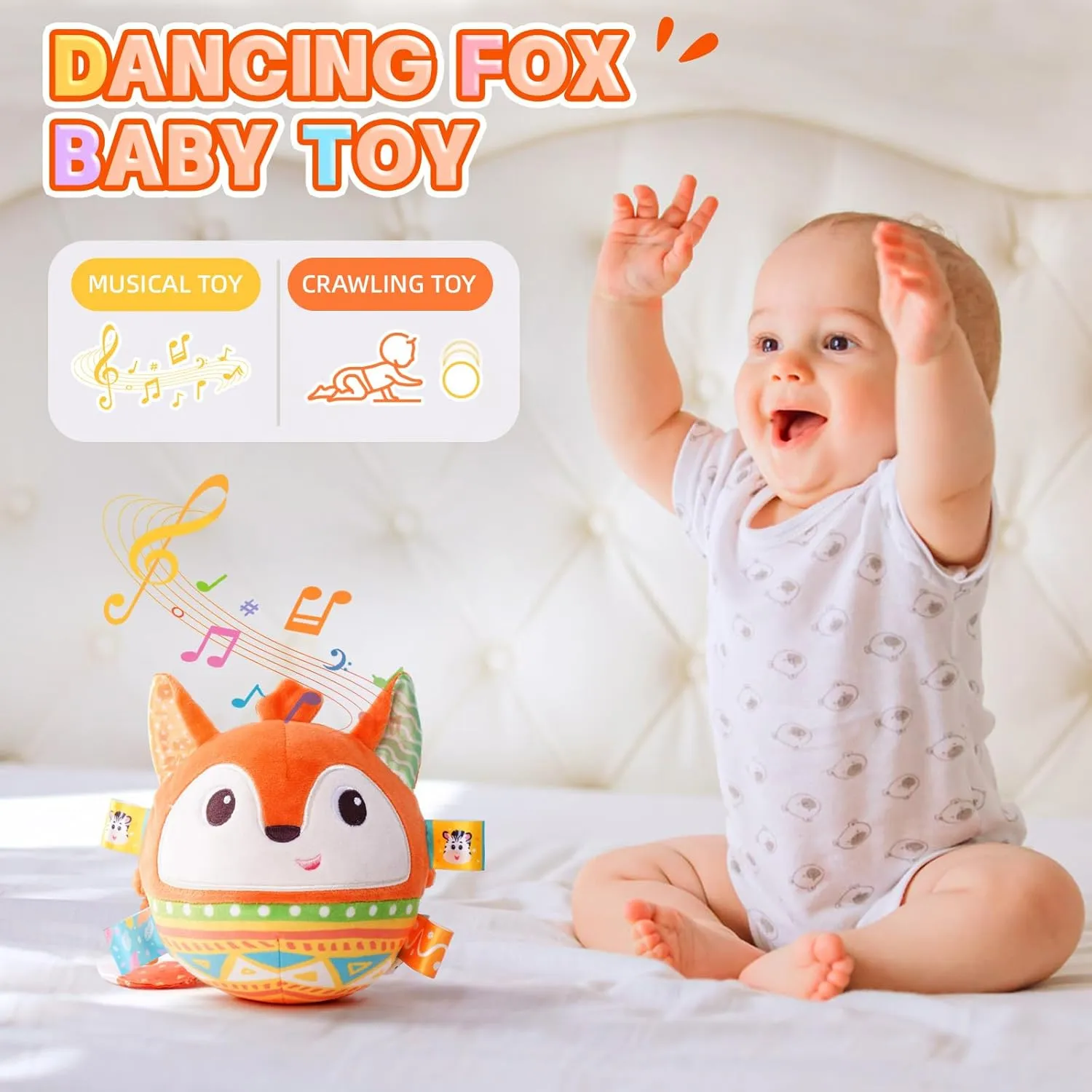 Musical Crawling Dancing Baby Toy 0-6 Months, Tummy Time Sensory Interactive Talk Toys,Plush Stuffer Animal Toys, Learning Bouncing Ball toy for Infant 0-3 6-12 18 Month Newborn Gifts for Toddler 1-2