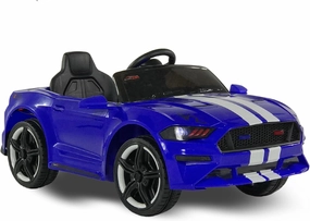 Mustang - Ride on Car - Electric Car for Kids - Kids Car with Parent Remote, MP3 Music Playback, AUX Port, Spring Suspension, LED Lights, Rear Wheel Drive, for Boys/Girls (Blue)