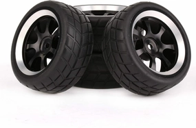 Mxfans Black Rubber Tires and 7-Spoke Aluminum Wheel Rims for RC 1:10 On-Road Racing Car Pack of 4