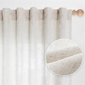 MYSKY HOME Linen Curtains for Living Room, Natural Semi Sheer Curtains & Drapes 84 inches Length 2 Panels Set Farmhouse Country Boho Style Back Tab Draperies for Sliding Glass Door, 50" Wide, Linen