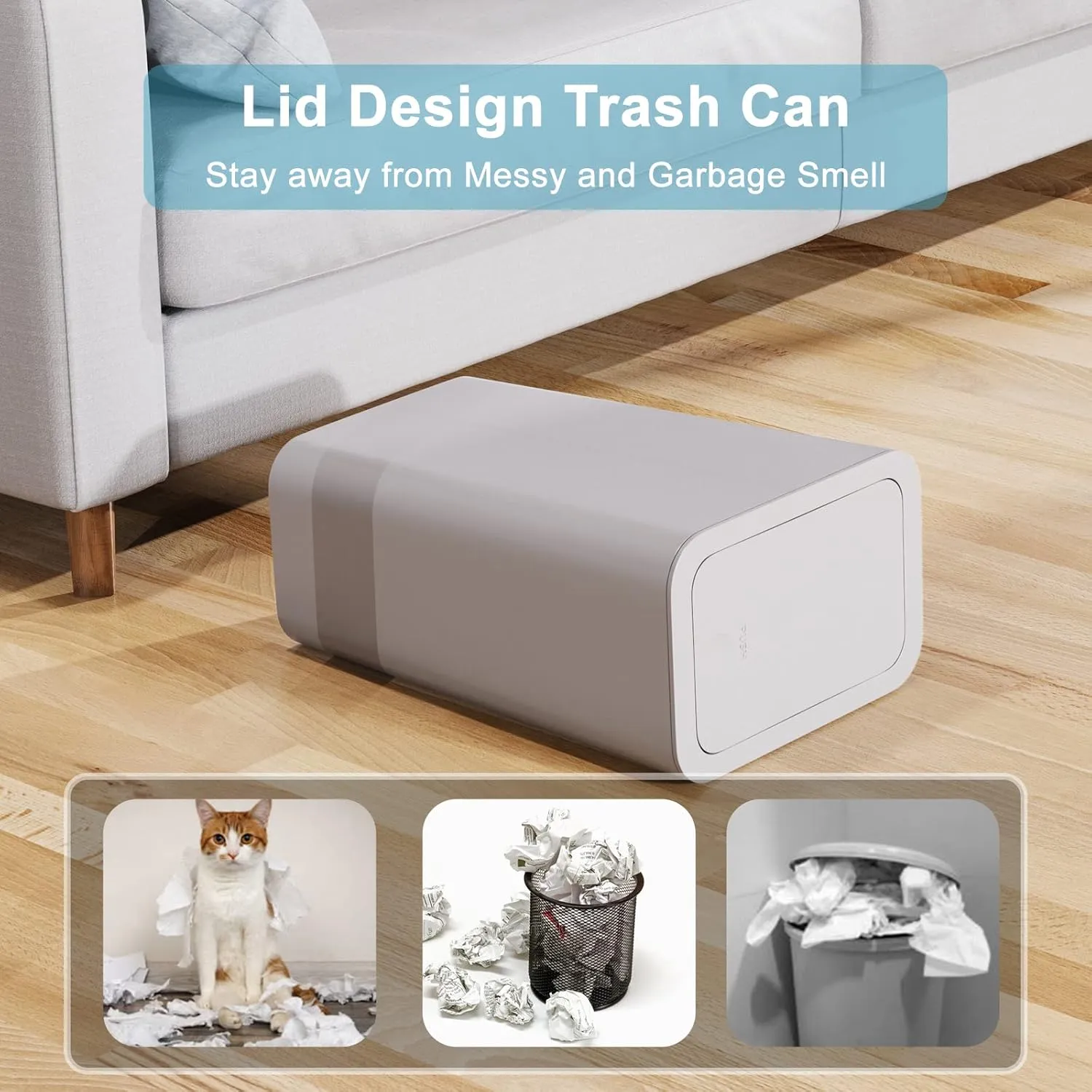 N. NETDOT 3 Pack 10 Liter / 2.6 Gallon Bathroom Trash Can, Small Trash Can with Lid, Garbage Can Waste Basket for Bathroom, Kitchen, Bedroom, Powder Room, Craft Room, Office, College (Gray)