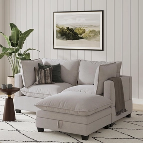 Nathan James Chelsea Modern Cloud Sofa with Ottoman, 2-Seater Sofa Loveseat and Ottoman Set with Linen Upholstery and Deep Seat Cushions, Beige Linen