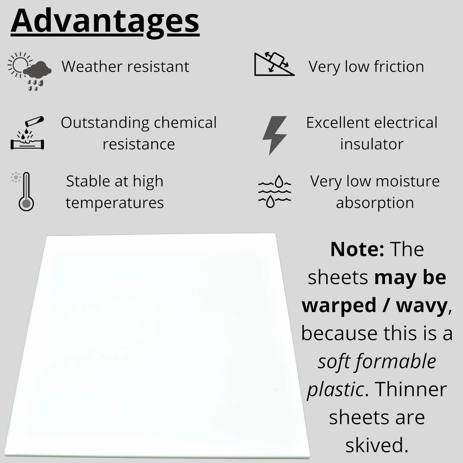 Natural White Teflon PTFE Virgin Plastic Sheet 1/16" Thick, Size 6" x 12" Formable Fluoropolymer Board Dimensions - 5.75 in x 11.75 in