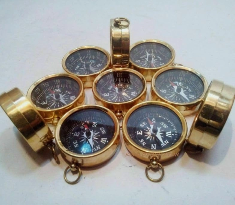 Nautical Vintage Style Brass Pocket Compass Key CHAINS10pcs