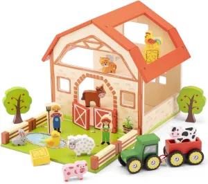 New Classic Toys Wooden Farm House Playset Educational Toys and Color Perception Toy for Preschool Age Toddlers Boys Girls, Multi Color, (10850)