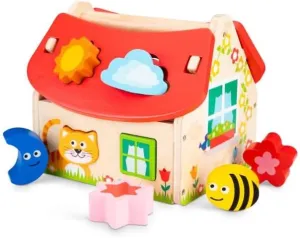 New Classic Toys Wooden Shape Sorter House Educational Toys and Color Perception Toy for Preschool Age Toddlers Boys Girls Multi Color Shape Sorting House