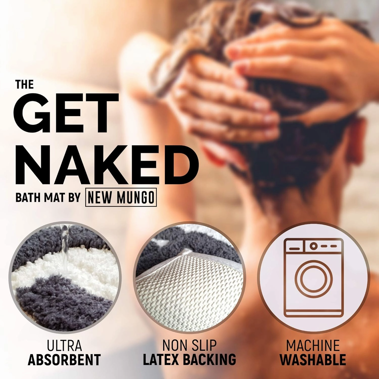 New Mungo Get Naked Bath Mat for Bathtub - Cute Bath Rugs for Apartment Decor - Bath Mats for Bathroom as Shower Floor Mat - Tufted Gray and White Bathroom Rug - 31" x 20"