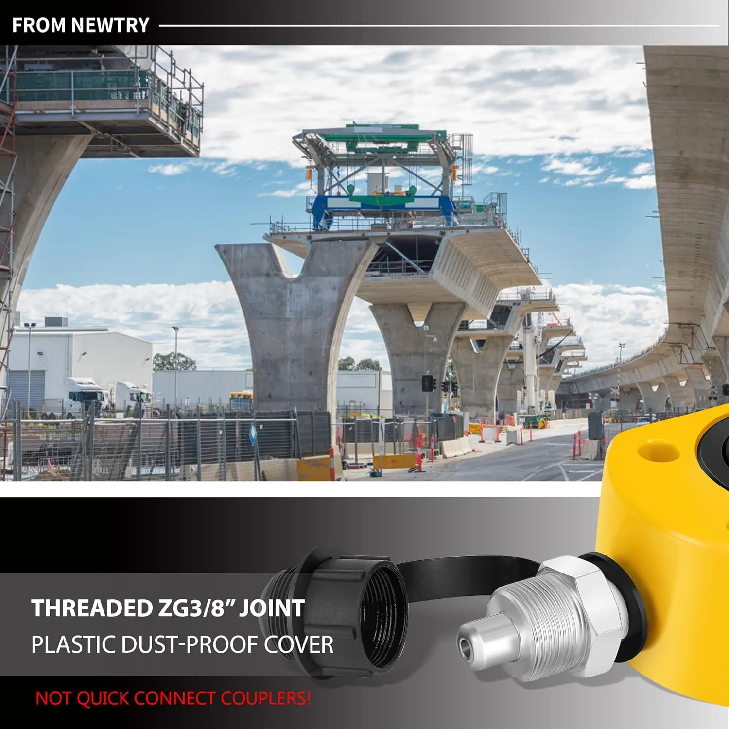 NEWTRY Hydraulic Ram Jack 10T Hydraulic Cylinder Low Profile Ram Jack Multi-Section 1” Stroke Lifting Cylinder Mini Portable for Machinery, Bridge, Construction