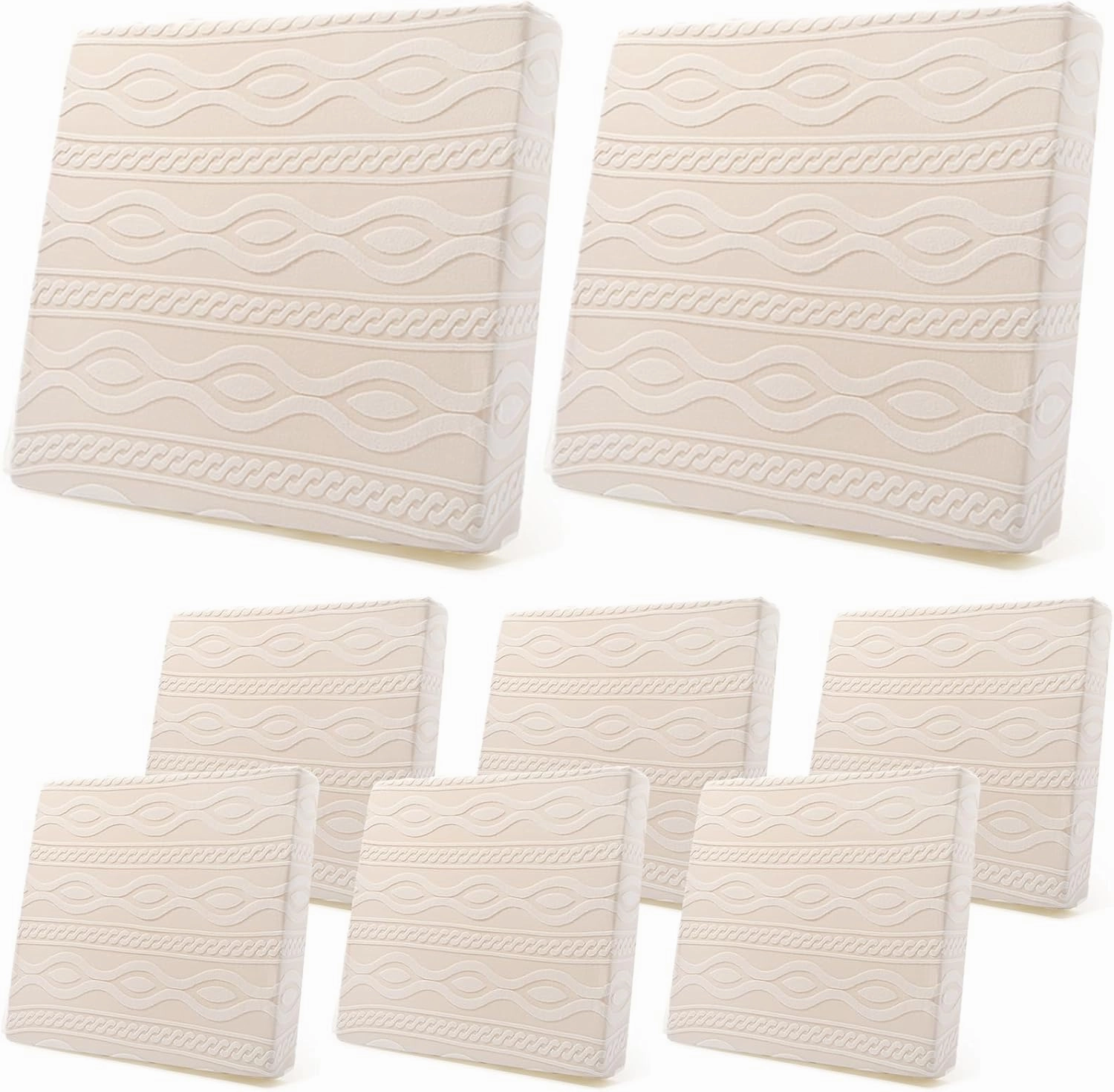 Newwiee 8Pcs Stretch Patio Cushion Covers Outdoor Cushion Covers for Patio Furniture Replacement Couch Sofa Slipcovers Jacquard Textured Soft Fabric Washable Furniture Protector (Beige,Elegant)