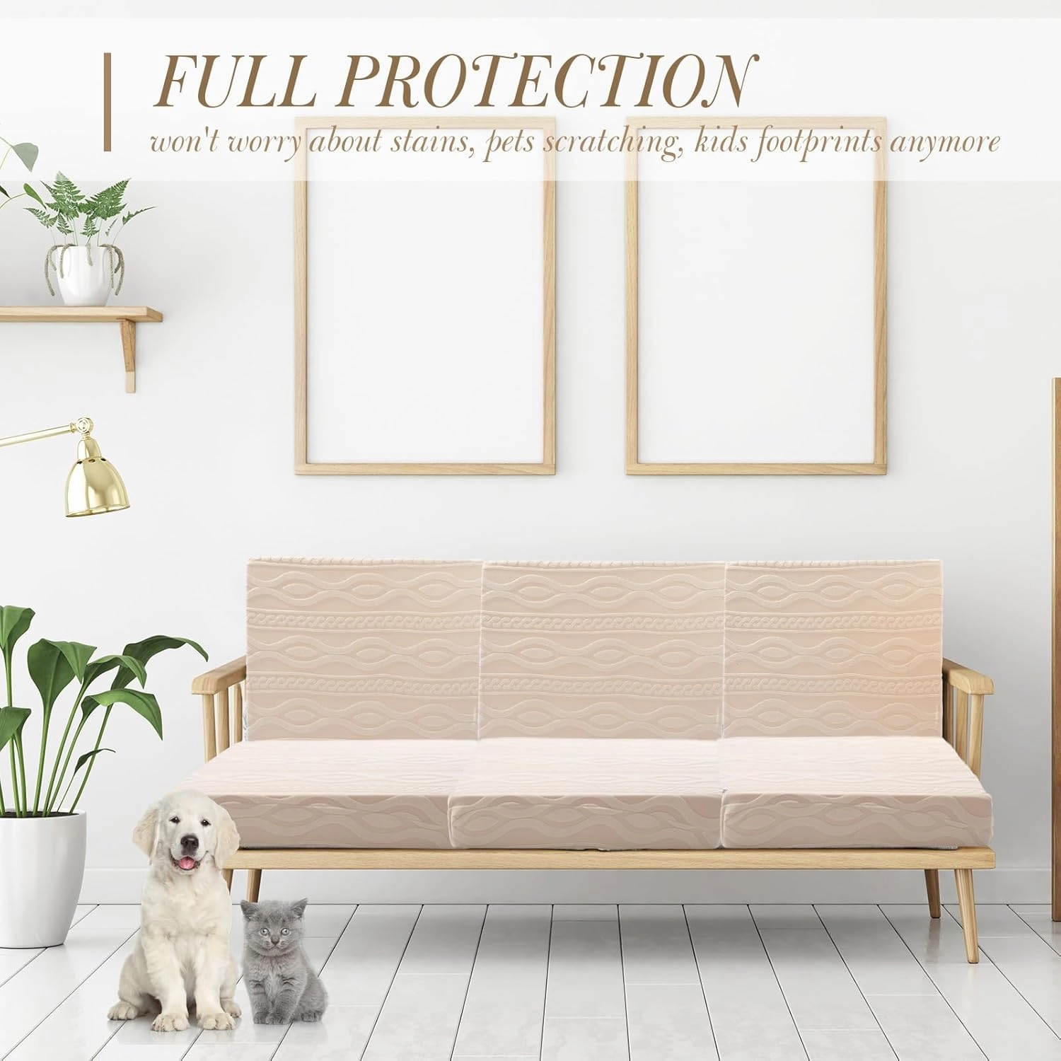 Newwiee 8Pcs Stretch Patio Cushion Covers Outdoor Cushion Covers for Patio Furniture Replacement Couch Sofa Slipcovers Jacquard Textured Soft Fabric Washable Furniture Protector (Beige,Elegant)