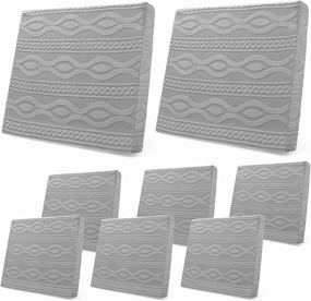 Newwiee 8Pcs Stretch Patio Cushion Covers Outdoor Cushion Covers for Patio Furniture Replacement Couch Sofa Slipcovers Jacquard Textured Soft Fabric Washable Furniture Protector(Light Gray,Elegant)