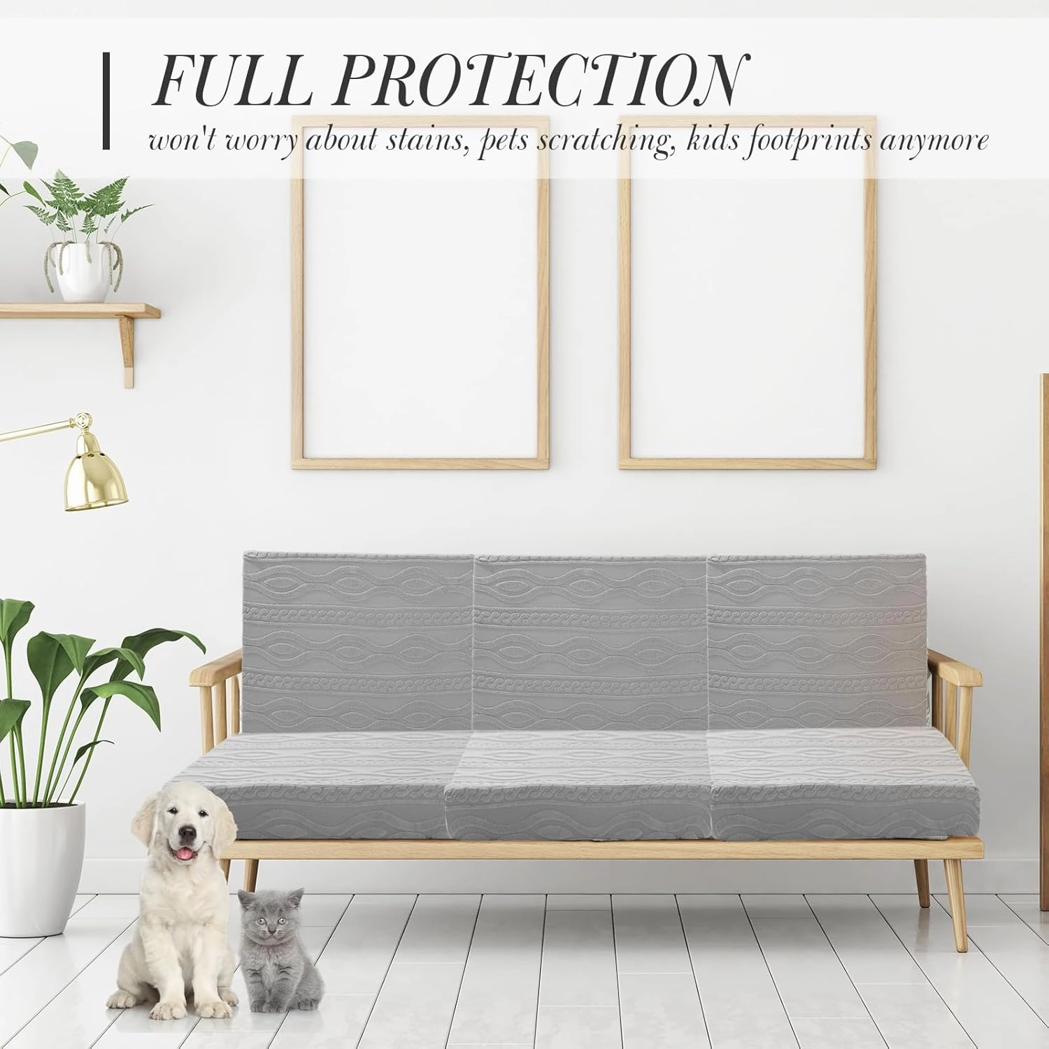 Newwiee 8Pcs Stretch Patio Cushion Covers Outdoor Cushion Covers for Patio Furniture Replacement Couch Sofa Slipcovers Jacquard Textured Soft Fabric Washable Furniture Protector(Light Gray,Elegant)
