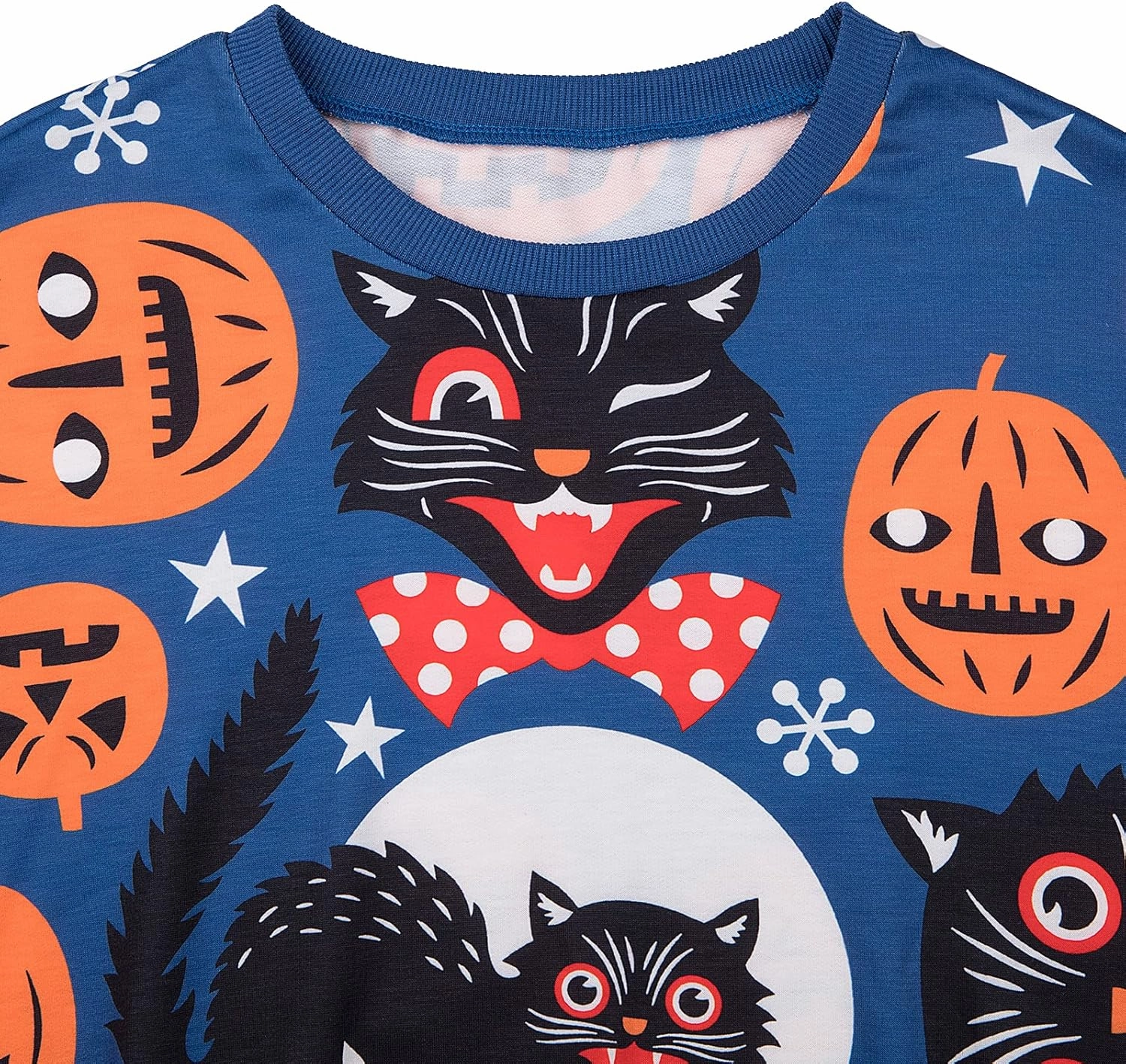 Neyaolk Pumpkin-Sweatshirt Halloween Crewneck Shirt - Cats Graphic Printed Long Sleeve Loose Pullover Top