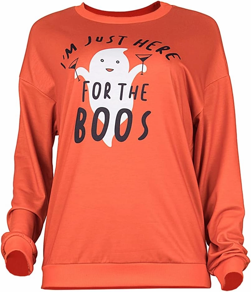 Neyaolk Pumpkin-Sweatshirt Halloween Crewneck Shirt - Cats Graphic Printed Long Sleeve Loose Pullover Top