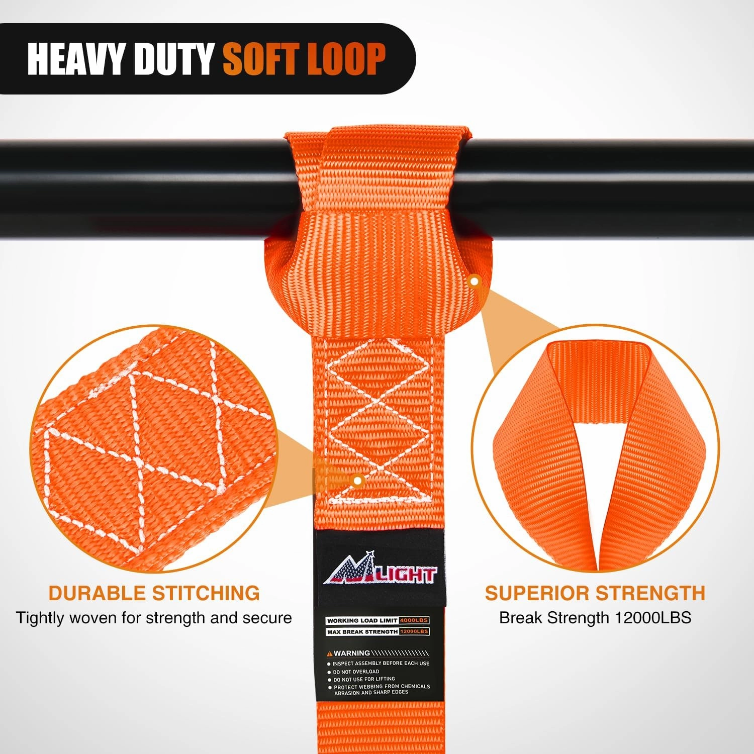 Nilight Soft Loop 1.7”×17" Motorcycle Tie Down Straps Heavy Duty 12000Lbs Max Break Strength for Securing ATV UTV Kayak Moving Cargo (8PK-Orange)