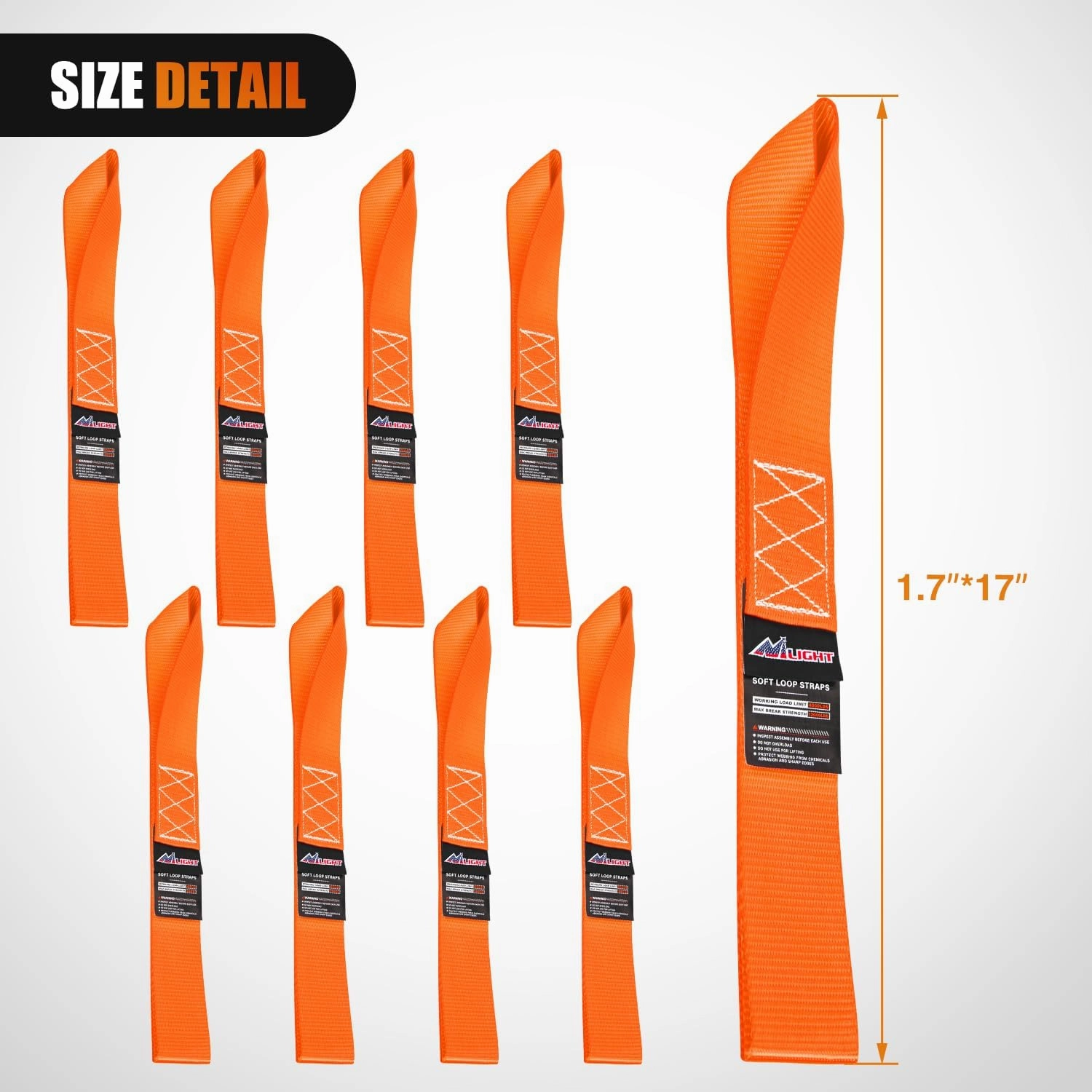 Nilight Soft Loop 1.7”×17" Motorcycle Tie Down Straps Heavy Duty 12000Lbs Max Break Strength for Securing ATV UTV Kayak Moving Cargo (8PK-Orange)