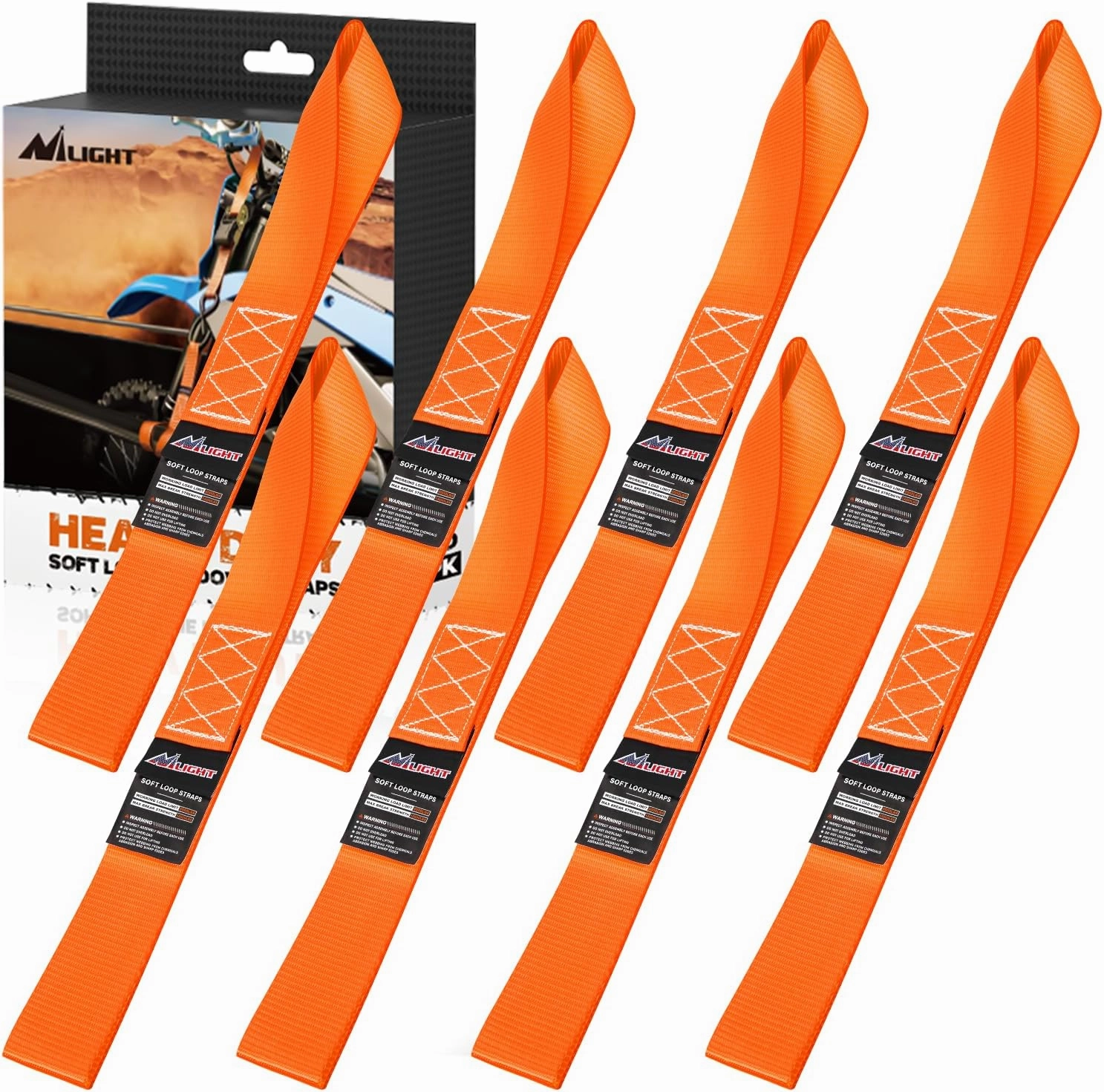 Nilight Soft Loop 1.7”×17" Motorcycle Tie Down Straps Heavy Duty 12000Lbs Max Break Strength for Securing ATV UTV Kayak Moving Cargo (8PK-Orange)