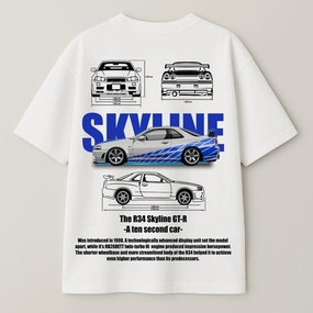 Nissan Skyline R34 GT-R Graphic Oversized T-Shirt – "Ten Second Car" Edition
