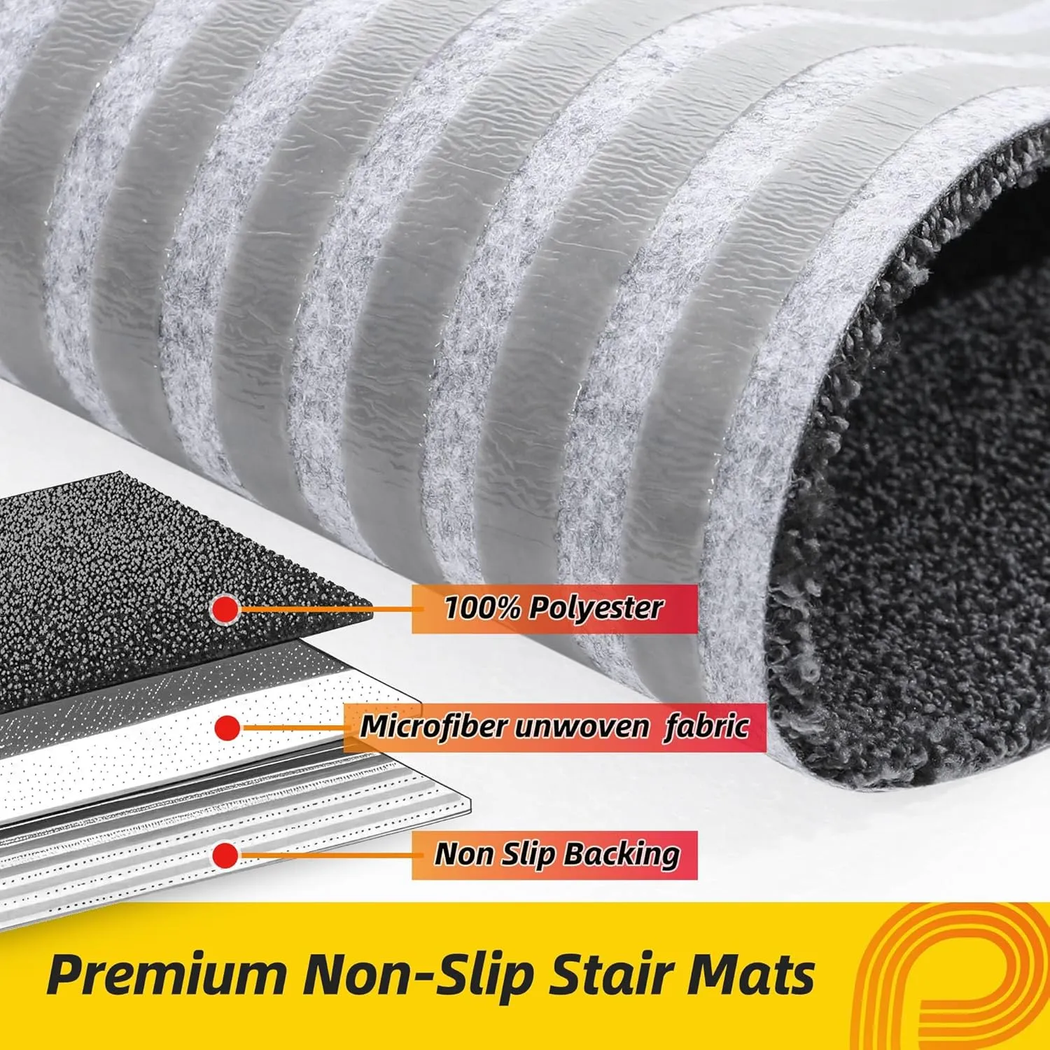 Non-Slip Stair Treads for Wooden Steps Indoor, 4 Pack 9" X 28" Stair Carpet Mats with TPE Backing for Kids Elders and Dogs, 0.3" Thick 100% Polyester Soft Stair Runner Rug, Black