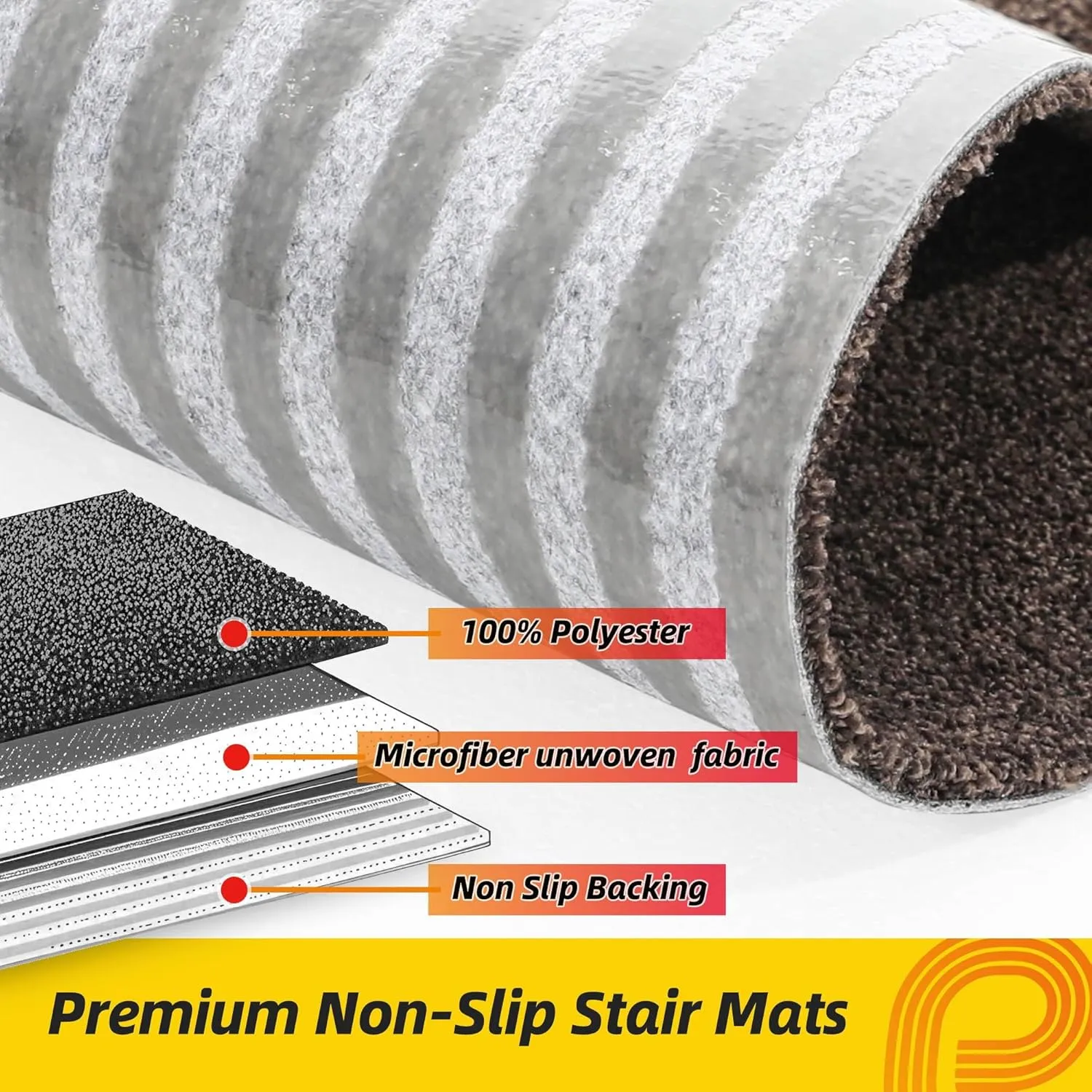Non-Slip Stair Treads for Wooden Steps Indoor, 4 Pack 9" X 28" Stair Carpet Mats with TPE Backing for Kids Elders and Dogs, 0.3" Thick 100% Polyester Soft Stair Runner Rug, Brown