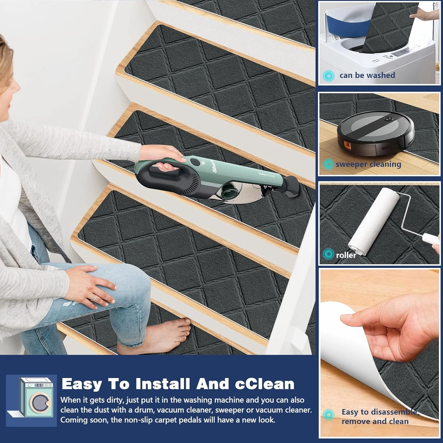 Non Slip Stair Carpet Treads for Wood Steps 8" X 30" (15 Pack), Indoor Stair Mats Covers with Adhesive, Anti-Slip Stair Runner Rug for Kids Elders and Dogs