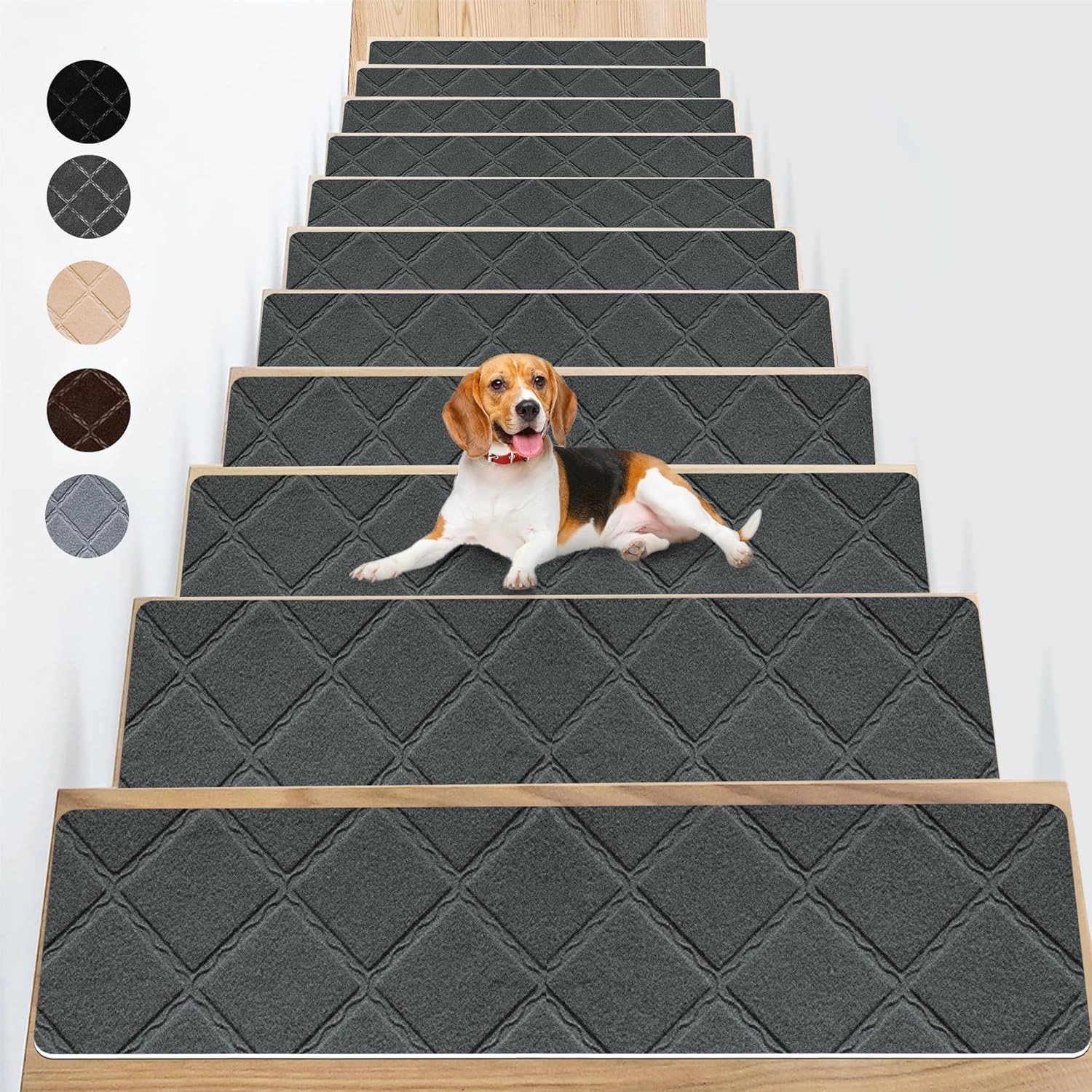 Non Slip Stair Carpet Treads for Wood Steps 8" X 30" (15 Pack), Indoor Stair Mats Covers with Adhesive, Anti-Slip Stair Runner Rug for Kids Elders and Dogs