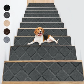 Non Slip Stair Carpet Treads for Wood Steps 8" X 30" (15 Pack), Indoor Stair Mats Covers with Adhesive, Anti-Slip Stair Runner Rug for Kids Elders and Dogs
