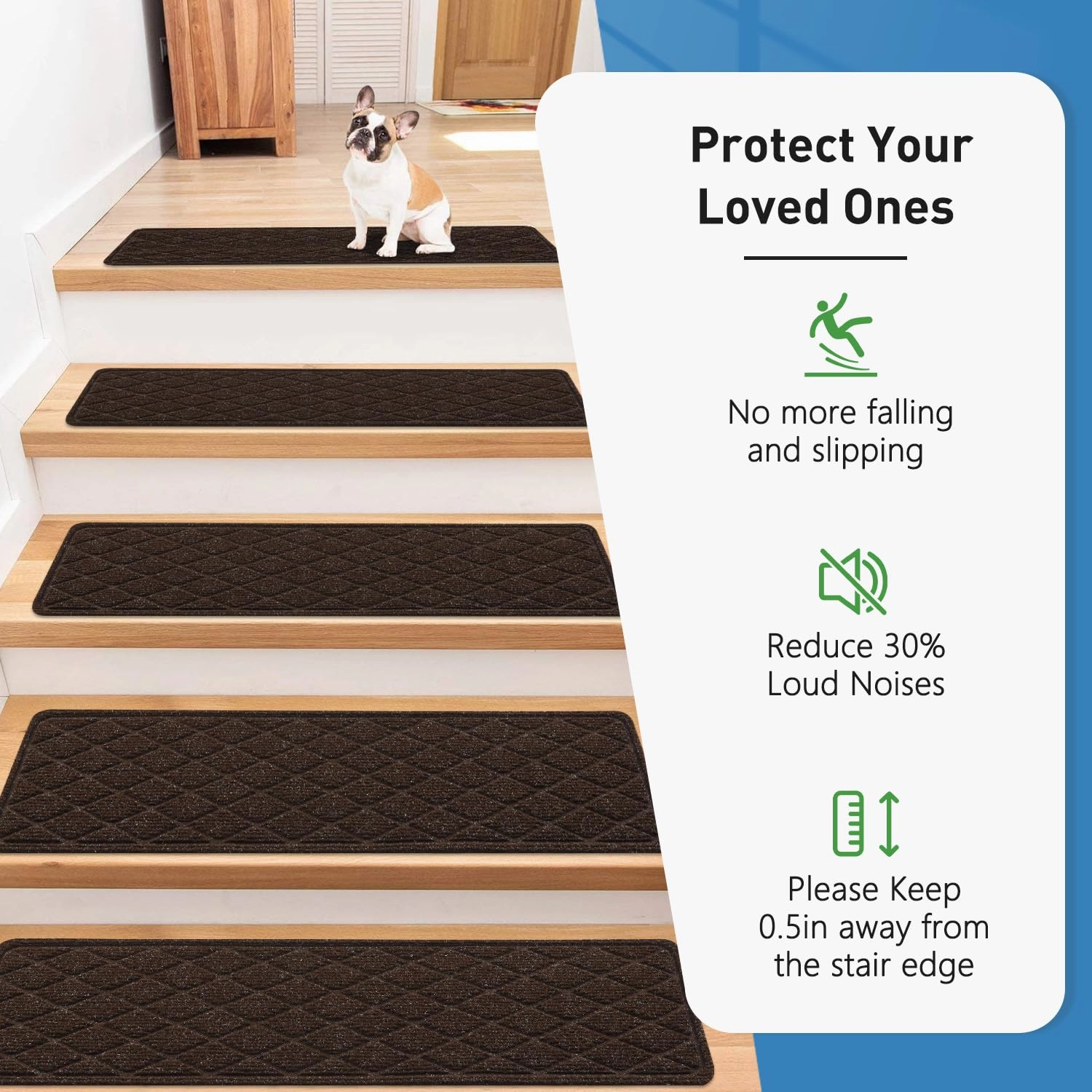 Non Slip Stair Treads for Wooden Steps,15 Pack 8" X 30" Stairs Carpet Treads Indoor with Reusable Peel and Stick Adhesive for Kids Elders and Pets,Polyester TPR Backing